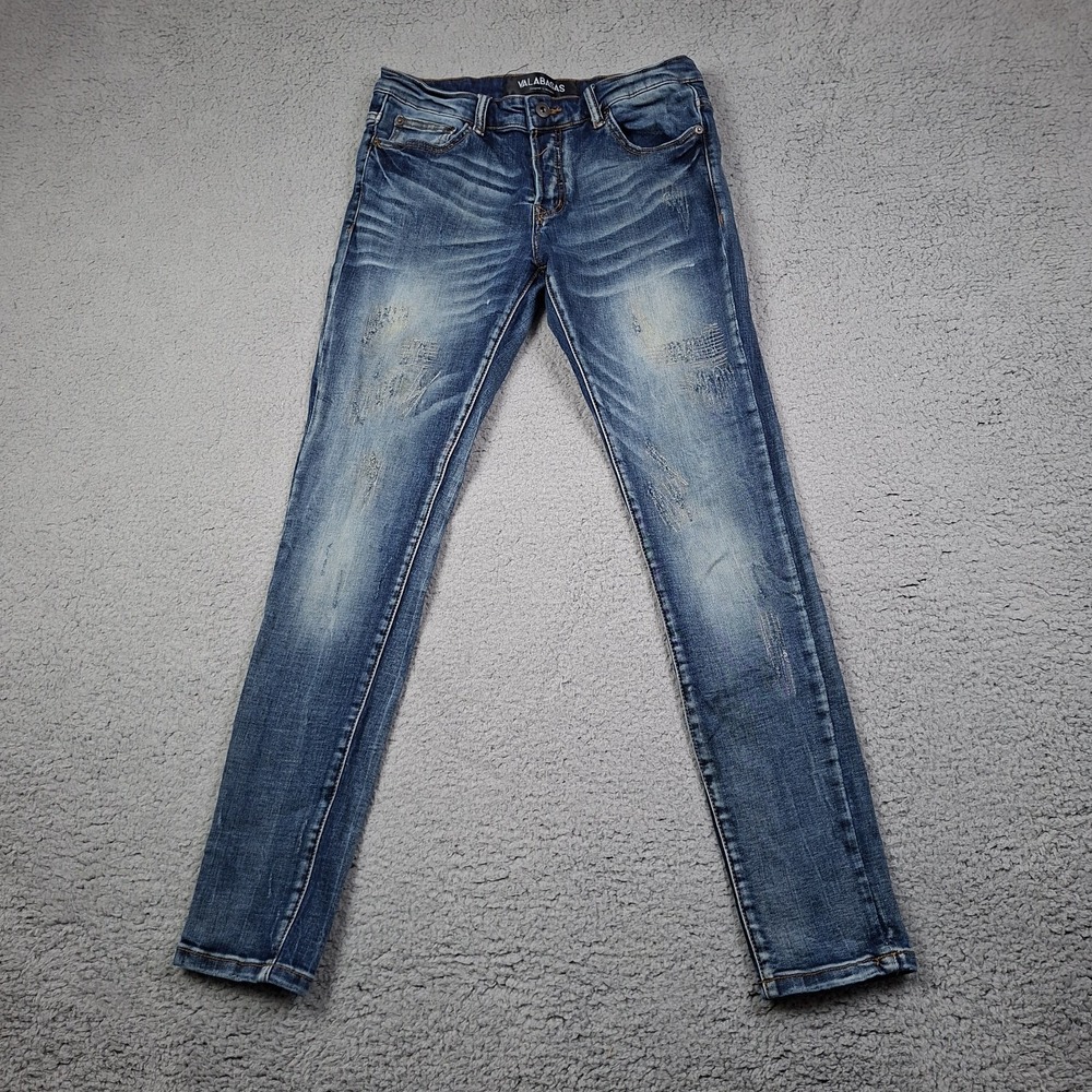 Valabasas Jeans Men 30x31 Blue Faded Skinny Slim Fit Button Fly Distressed Denim